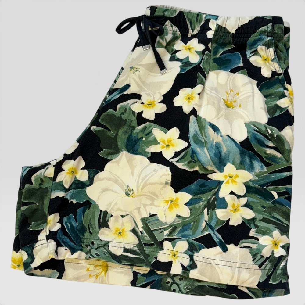 J.JILL Pull-on Floral Shorts Women L Tropical Drawstring Summer Comfort